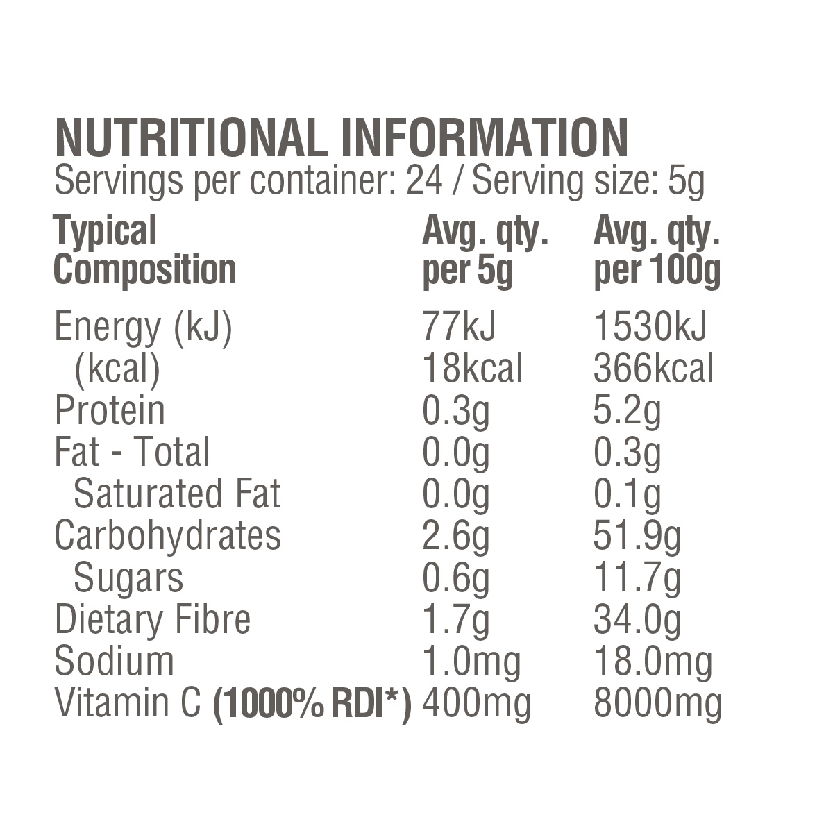 NIP Raw Wholefood Extracts Vitamin C 120g